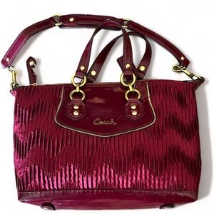 Coach Ashley gathered red wine patent leather satchel shoulder bag